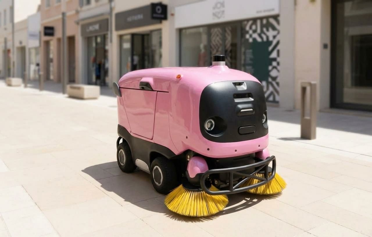 Sweeper A302 pe o stradă comercială pietonală