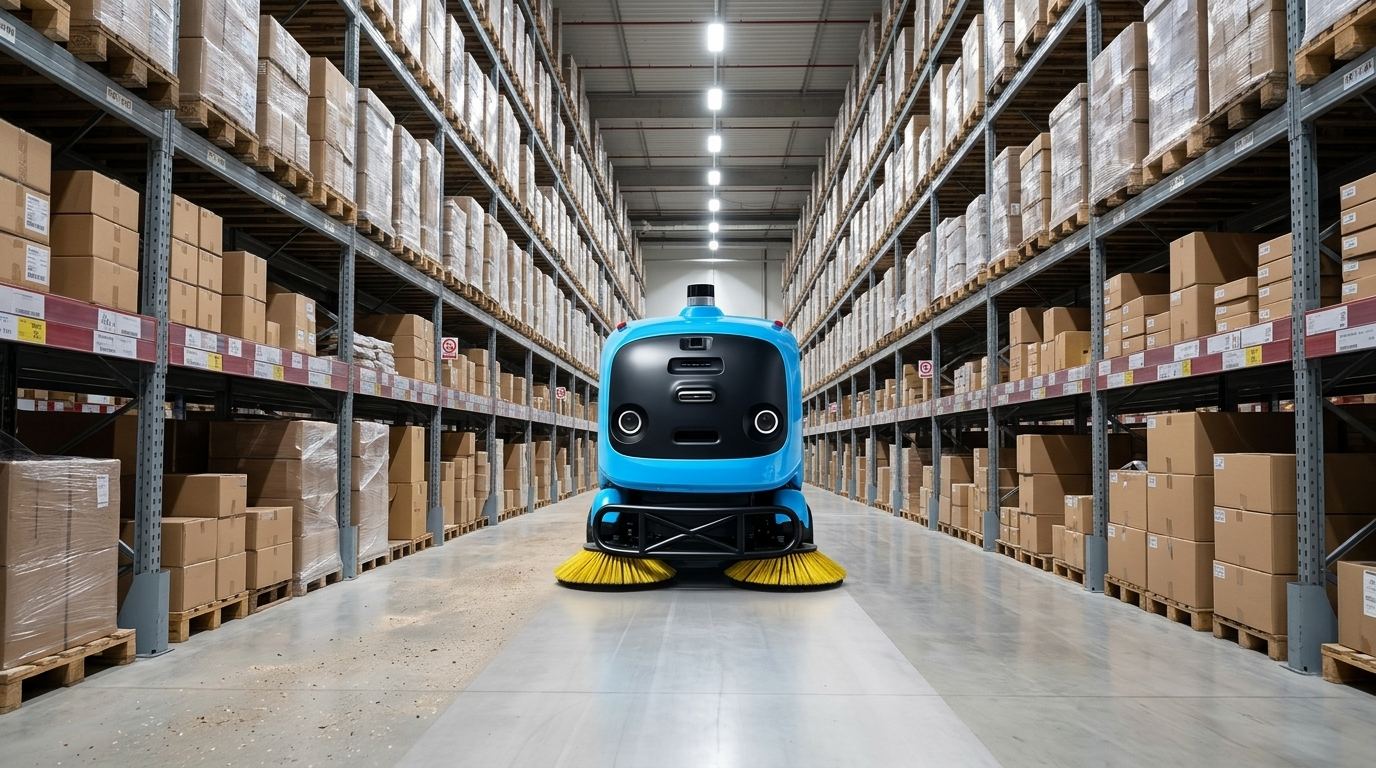 Sweeper A302-1 pe un culoar de depozit