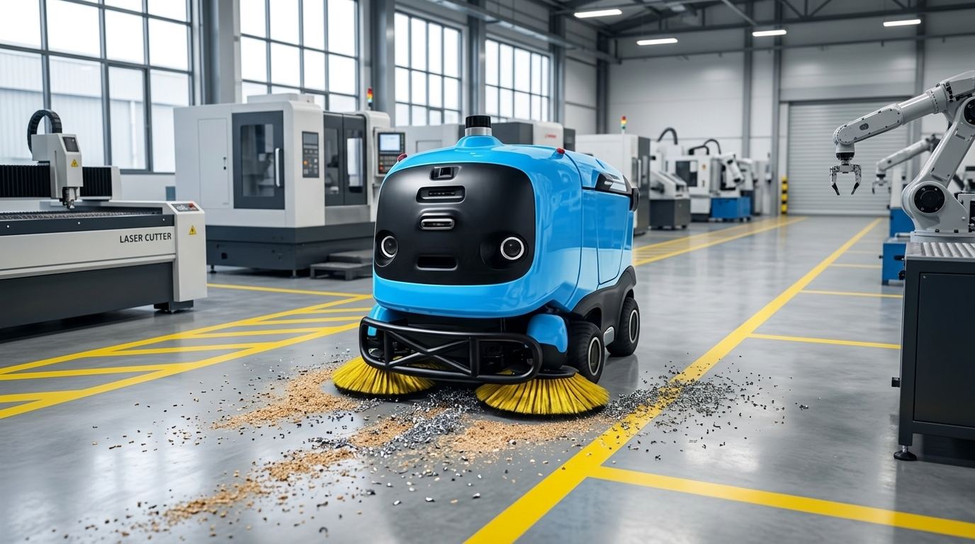 Sweeper A302-1 strânge span și rumeguș într-o fabrică